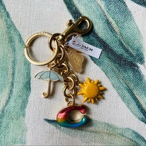 Coach RAINBOW MIXED BAG CHARM weather key chain cloud sun rain umbrella